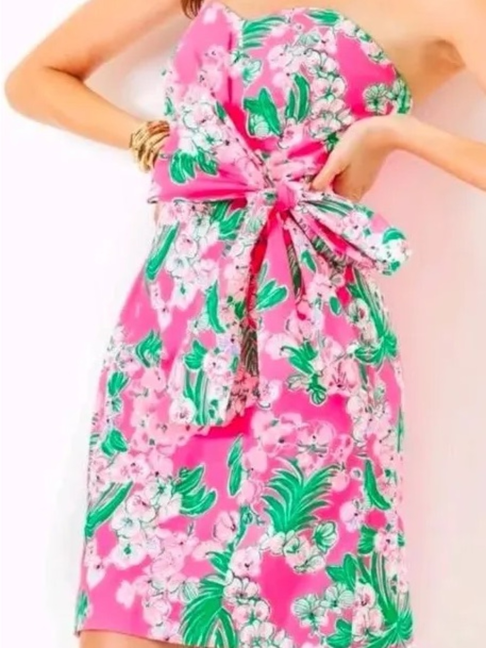 Lilly Pulitzer Morton Shift Dress 14 NWT Pink Floral Strapless Bow $298 - Picture 2 of 5